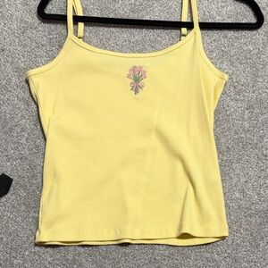 Hollister Yellow Ribbed Camisole with Pink Floral Detail
